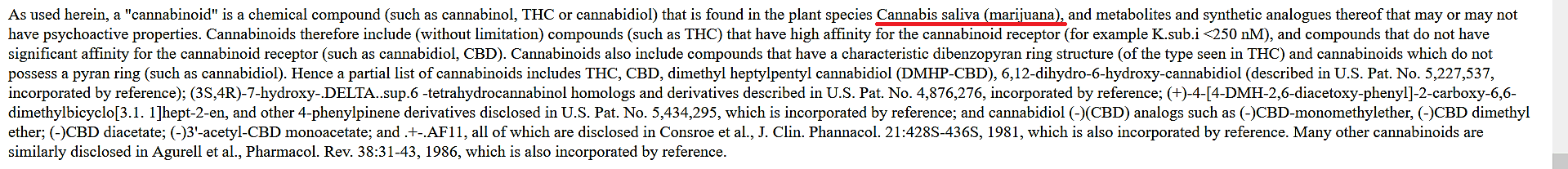 Cannabis Saliva Definition USPTO 6630507
